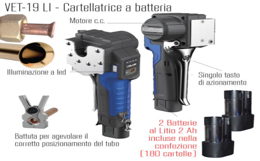 Cartellatrice elettrica a doppia batteria per tubi di rame da 1/4" fino a 3/4"